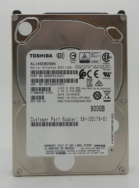 Toshiba 900GB SAS 12Gbps 10K 2.5″ Hard Drive AL14SEB090N 58-100179-01