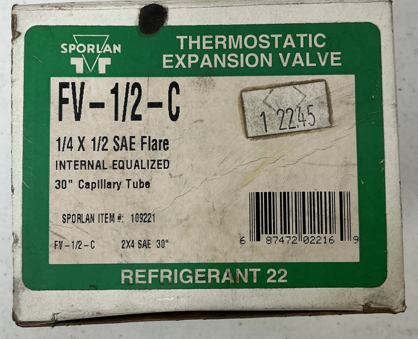NEW SPORLAN FV-1/2-C THERMOSTATIC EXPANSION VALVE 1/4 x 1/2 SAE FLARE, FREE SHIP