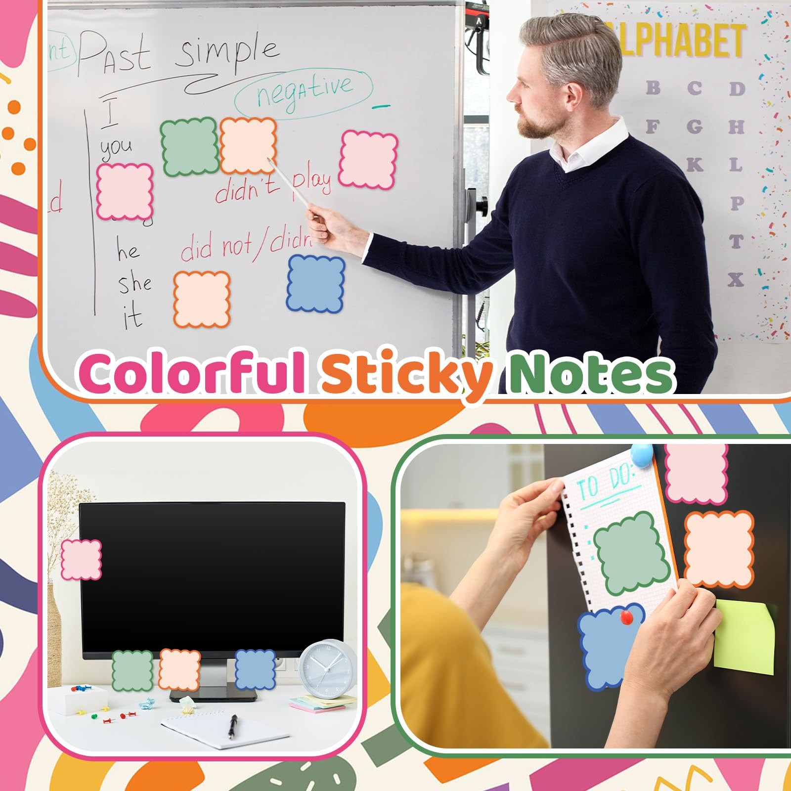 JarThenaAMCS 16 Pack Scalloped Sticky Notes Colorful 3 x 3 inch, Multicolor