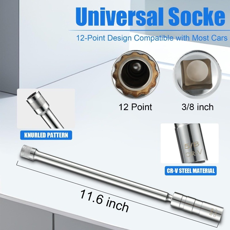 5/8 Inch (16mm) Swivel Magnetic Spark Plug Socket Set, 3/8 Inch Size: 5/8-Long