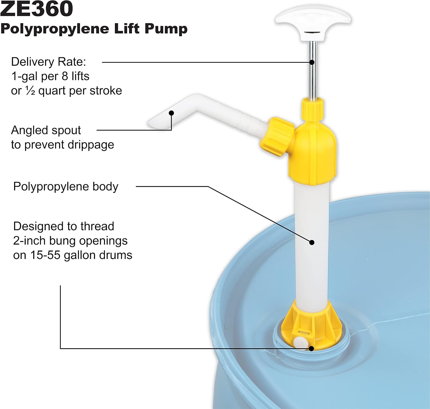 Manual Drum Pump, Transfer Pump for 55 Gallon Drums, 1 Gallon Every 8 Lifts
