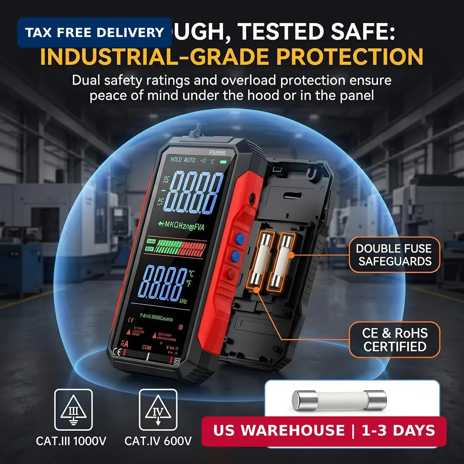 FS899L Digital Multimeter True RMS 6000 Counts USB-C Rechargeable NCV Tester