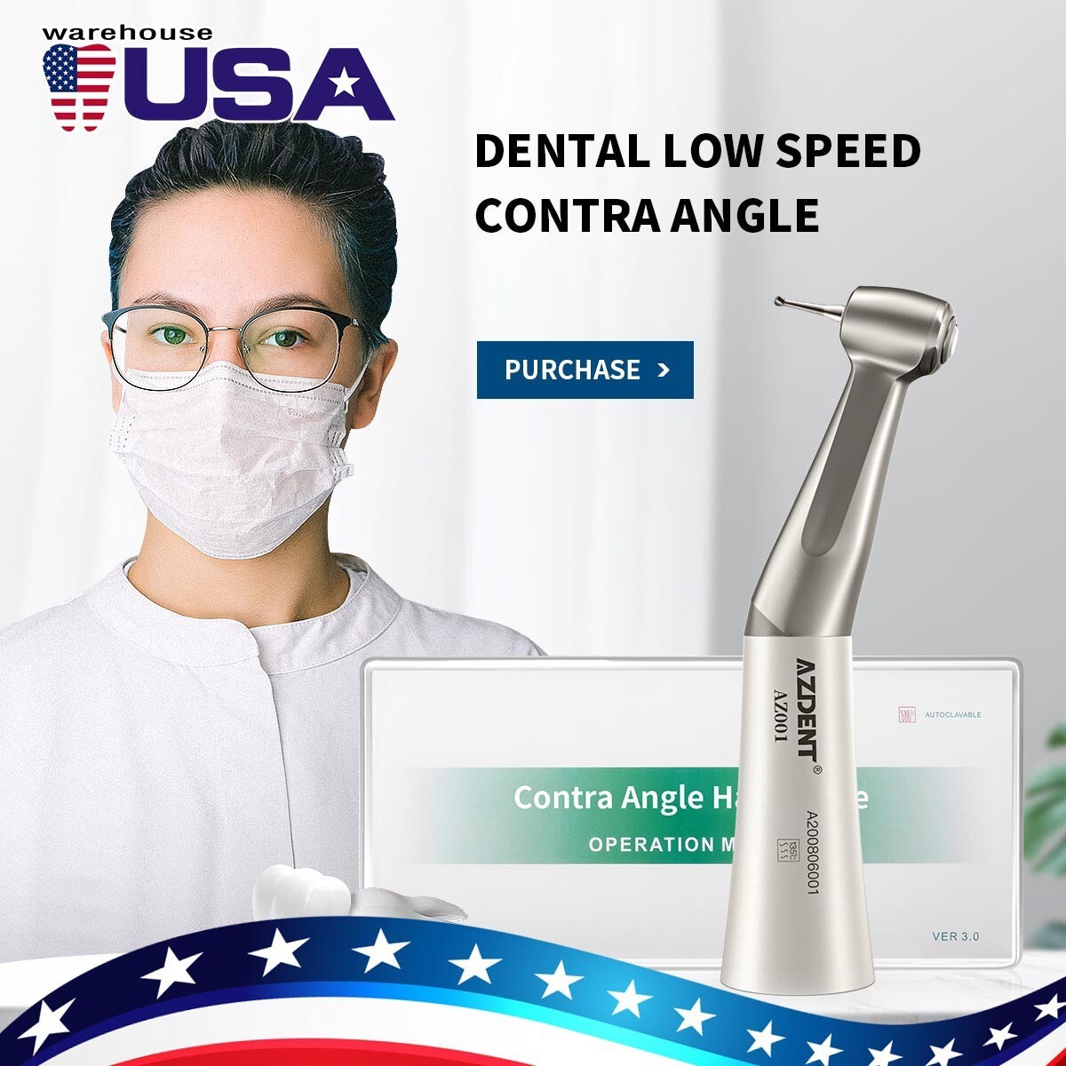 Dental Low Speed Contra Angle 1:1 Handpiece +9Pc Composite Polishing kit RA 0309