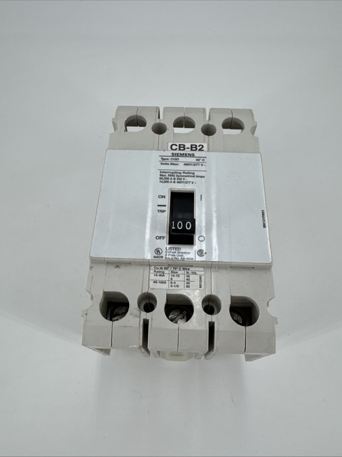 Siemens CQD3100 100Amps 3 Pole 480/277 V Circuit Breaker Used