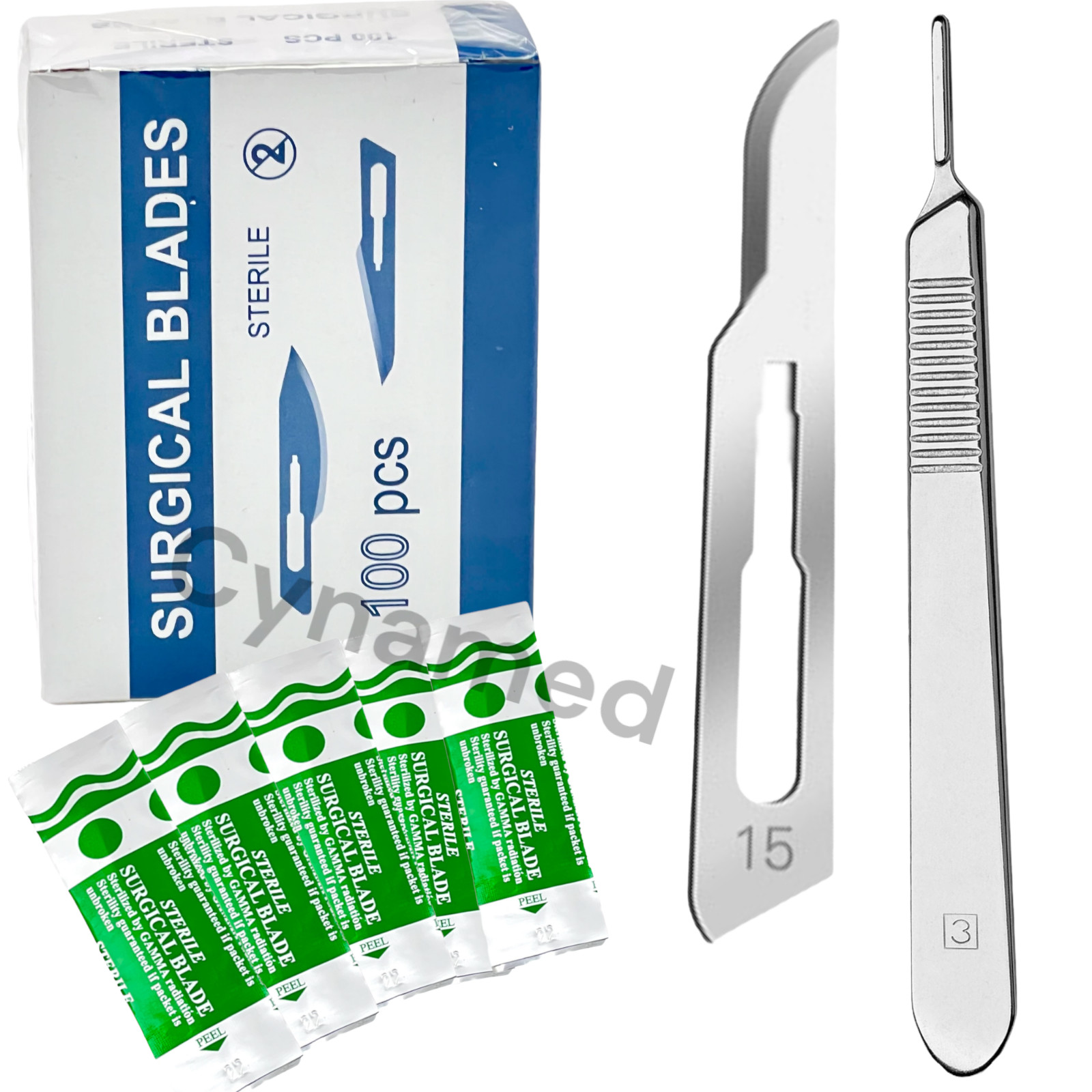 100 Scalpel Blades #15 + Scalpel Handle #3 Surgical Dental ENT Instruments