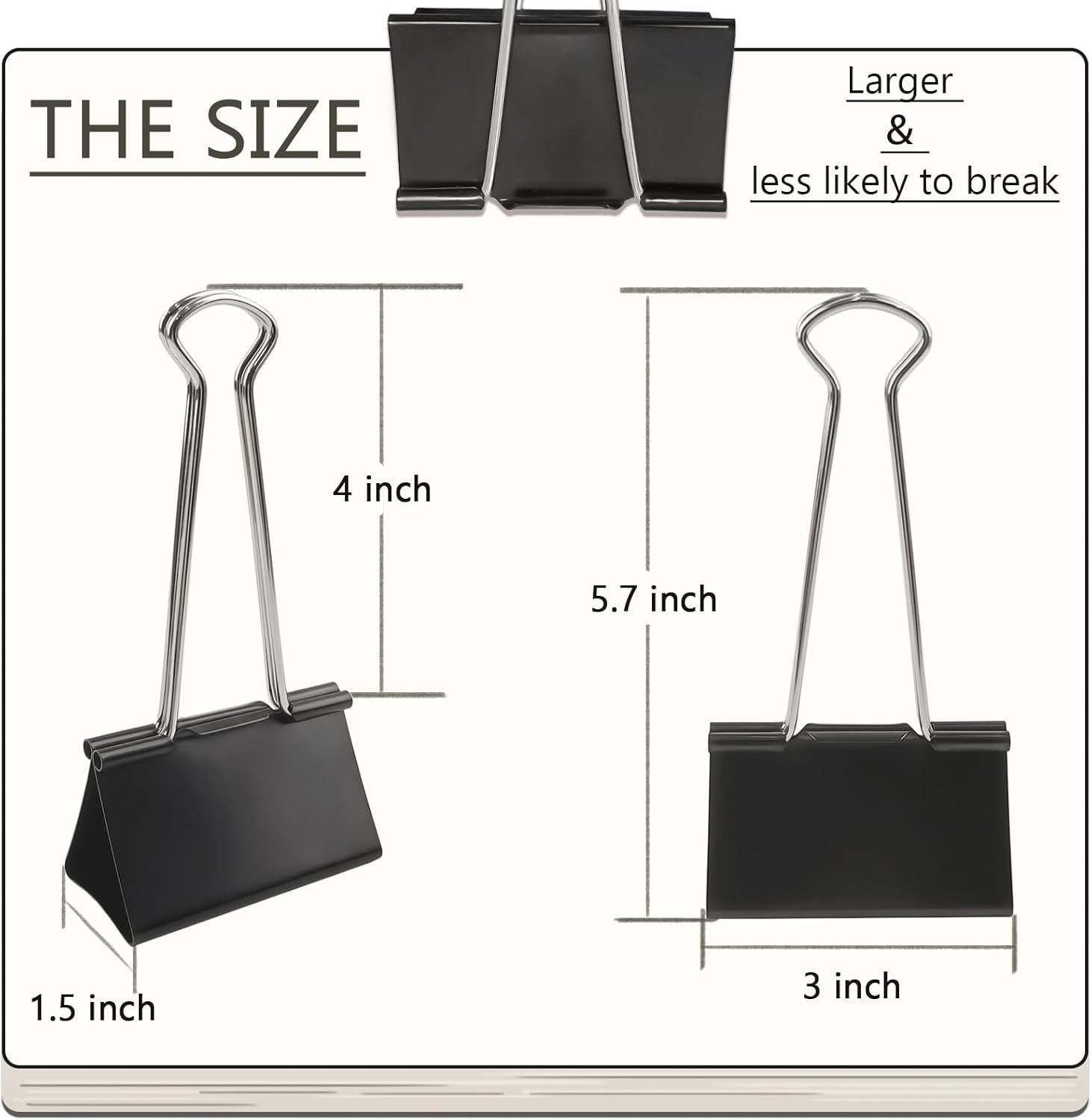 3-Inch Extra-Large DSTELIN Binder Clips – Heavy-Duty Black Paper Clamps, 75Mm Wi
