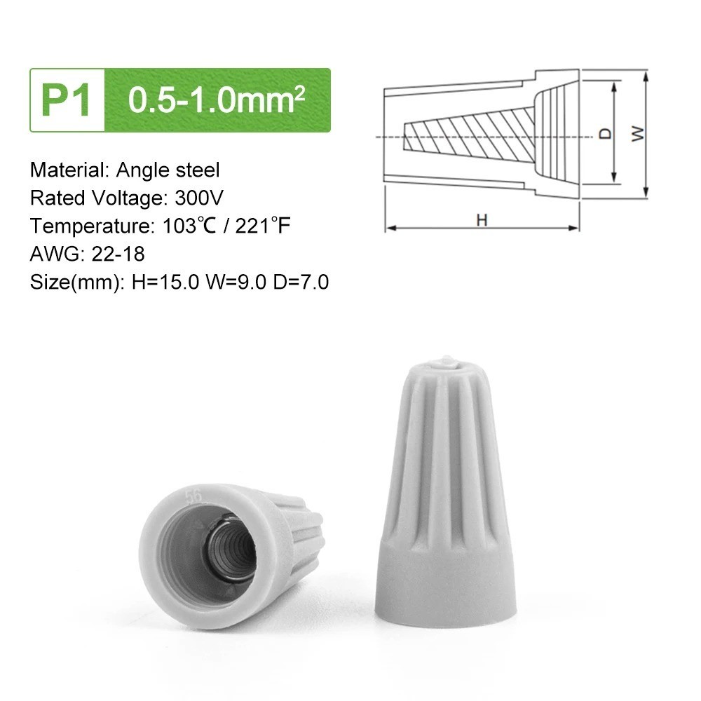 50PCS Electrical Wire Connector Nuts Insulated Twist Spring Terminal Caps