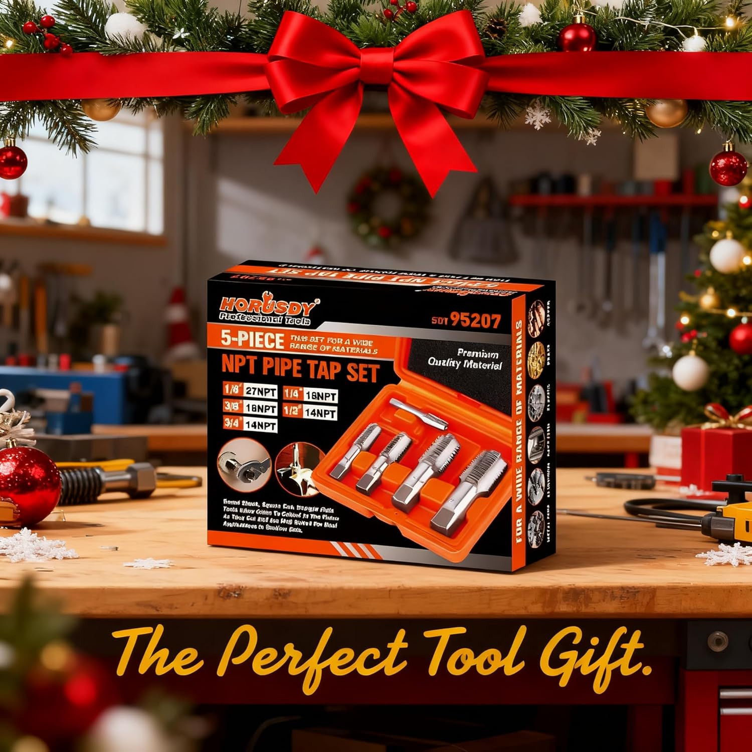 5-Piece NPT Pipe Tap Kit with Heavy-Duty Storage Case, 1/8″–3/4″ Tapered Taps