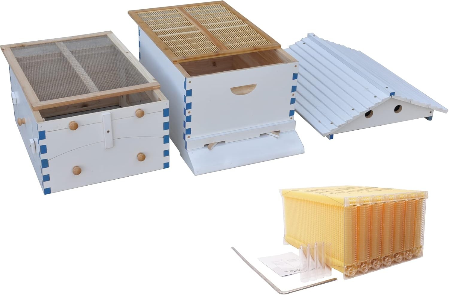 Auto Flowing Beehive Painted Wooden Beekeeping Hive + 7pcs Auto Flows Frames