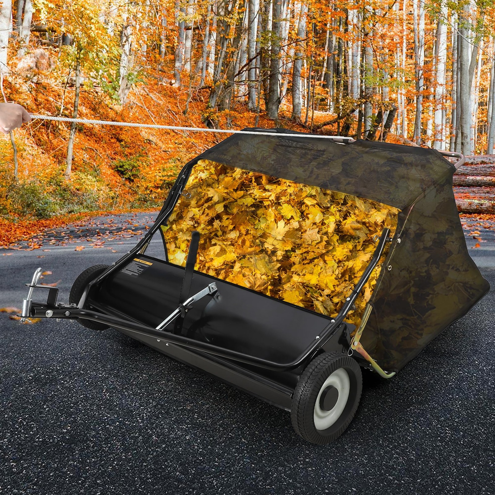 48″ Tow Behind Lawn Sweeper Leaf & Grass Collector w/ Adjustable Sweeping Height