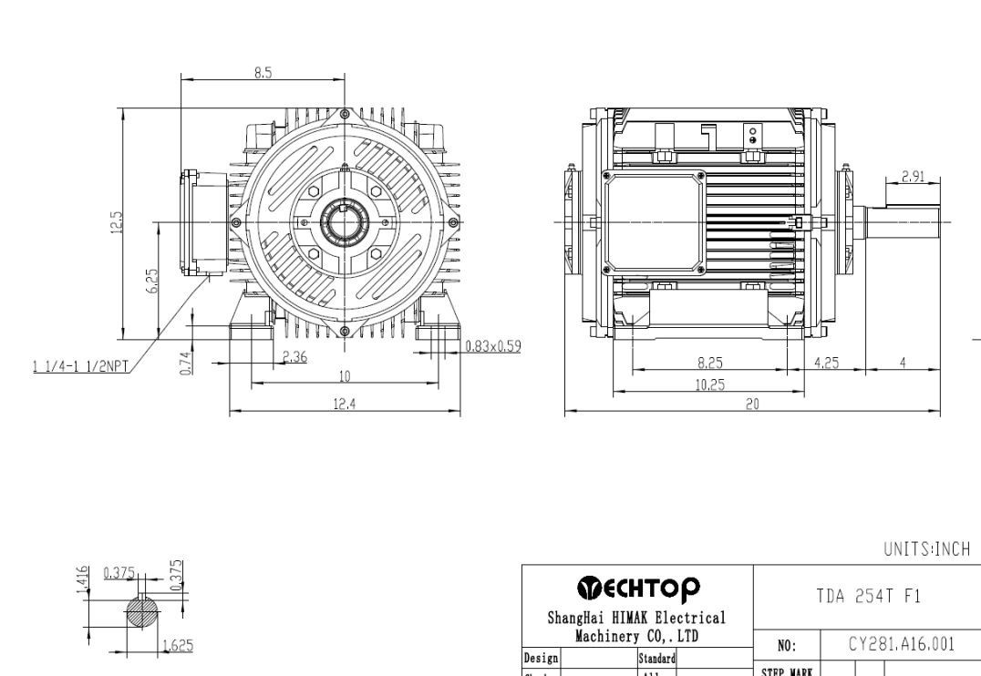 Techtop XR3-AL-OP-254T-4-B-D-15 Motor 15 HP 1800 Rpm 3-PH 230/460 Volt 254T