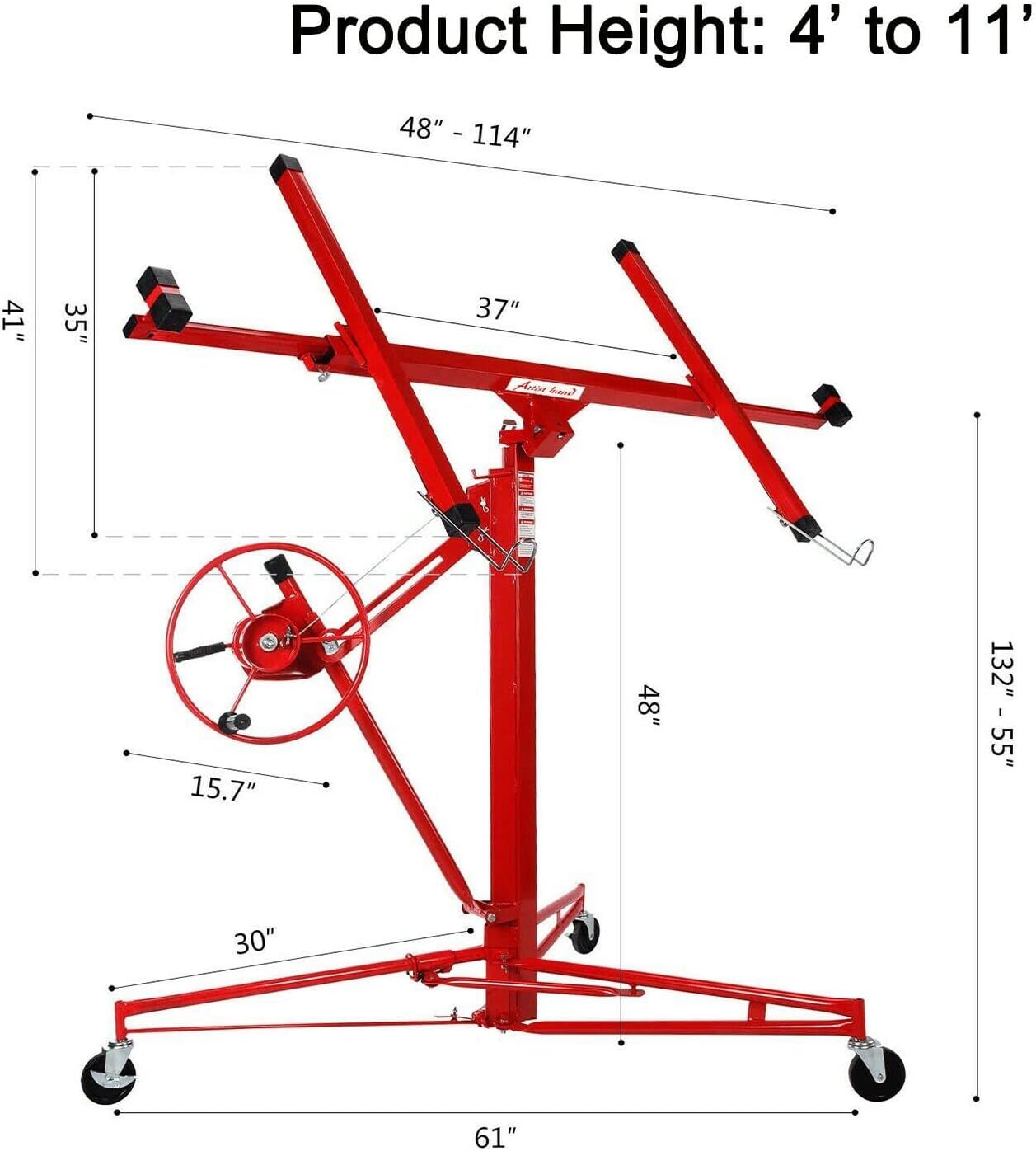 11FT Drywall Lifter Panel Hoist Jack Rolling Caster Construction Lockable 150lbs