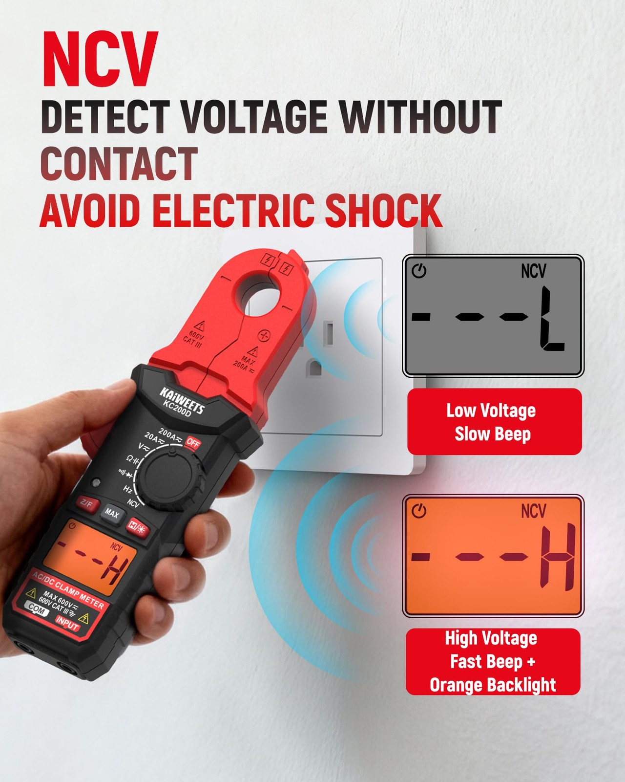 KAIWEETS Digital Clamp Meter with Round Jaw, Automotive Multimeter, NCV, 2000…