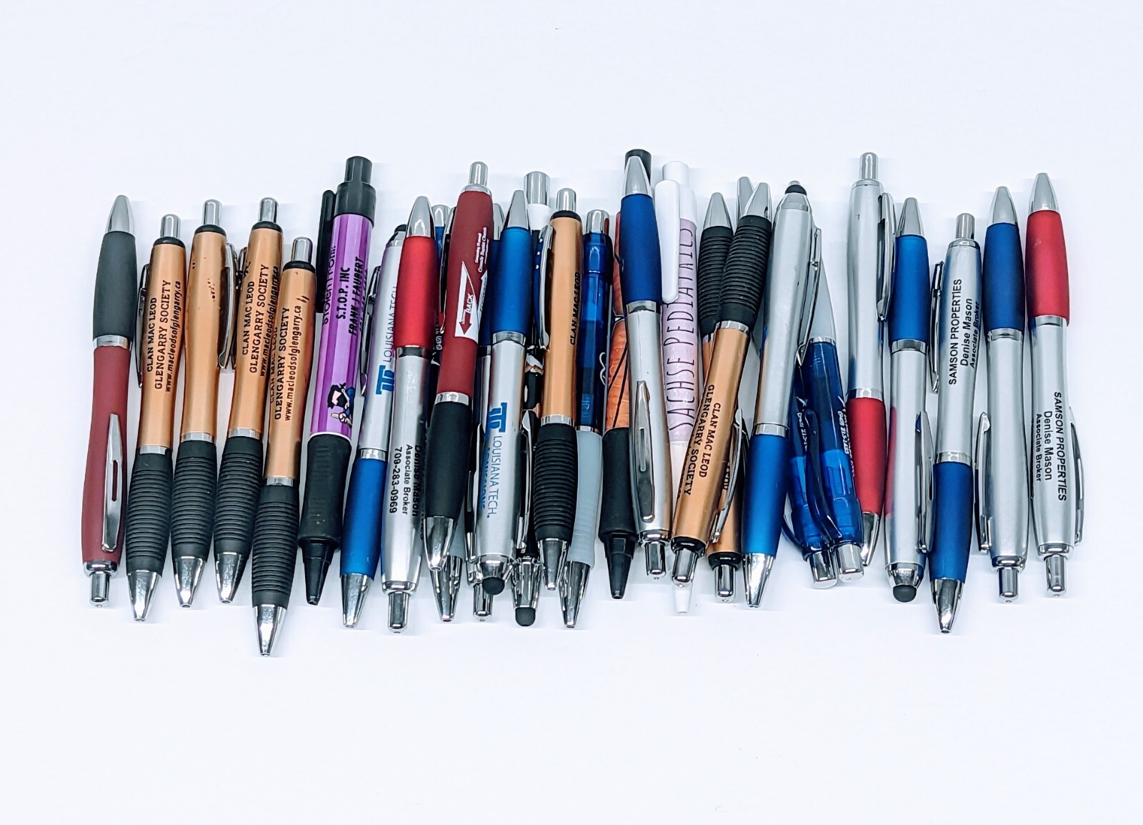 30ct Lot Retractable Misprint Pens Thick Barrel Rubber Grip: MIXED COLORS/STYLES