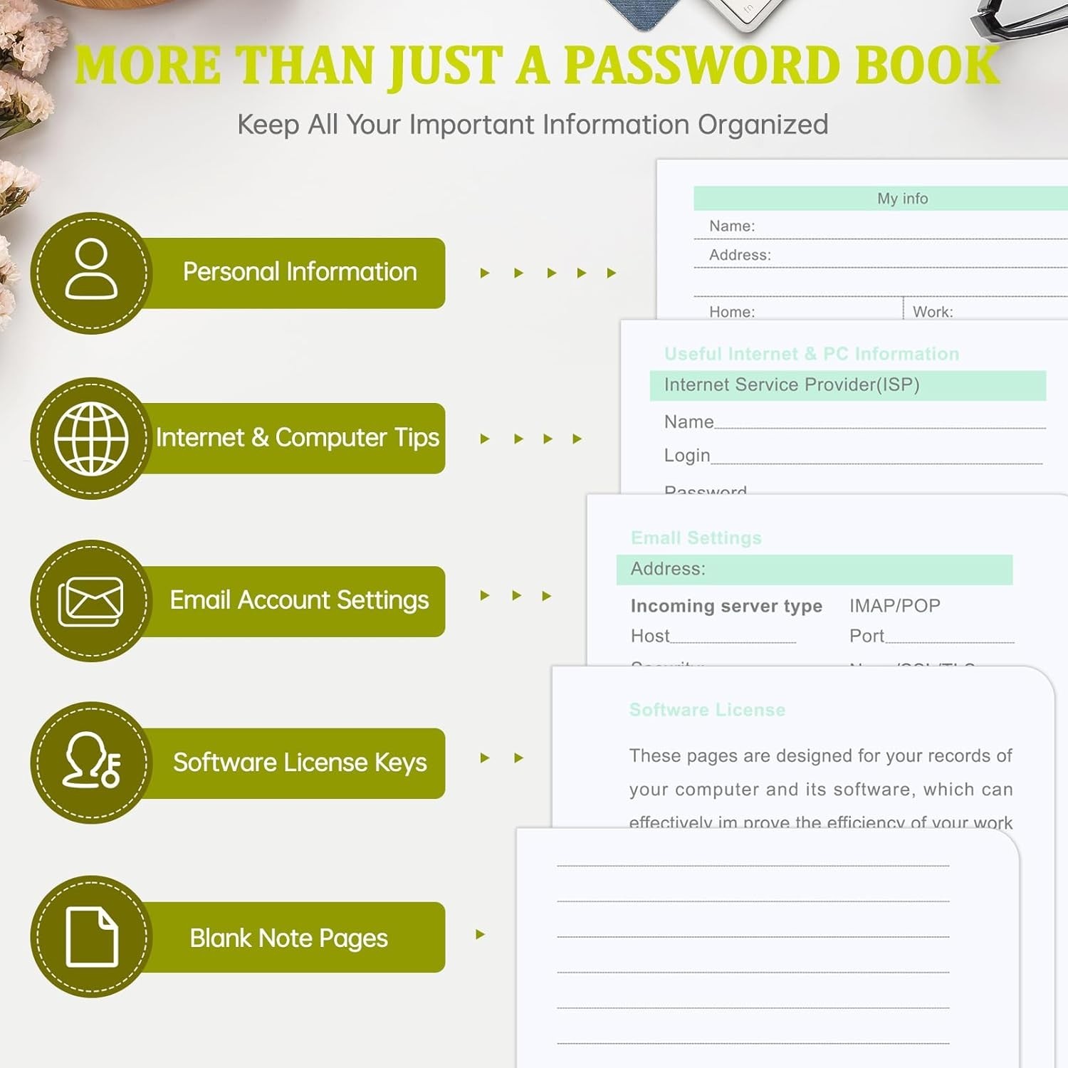 Password Book with Alphabetical tabs. 4.3″x5.7″ Internet Address Organizer Logbo