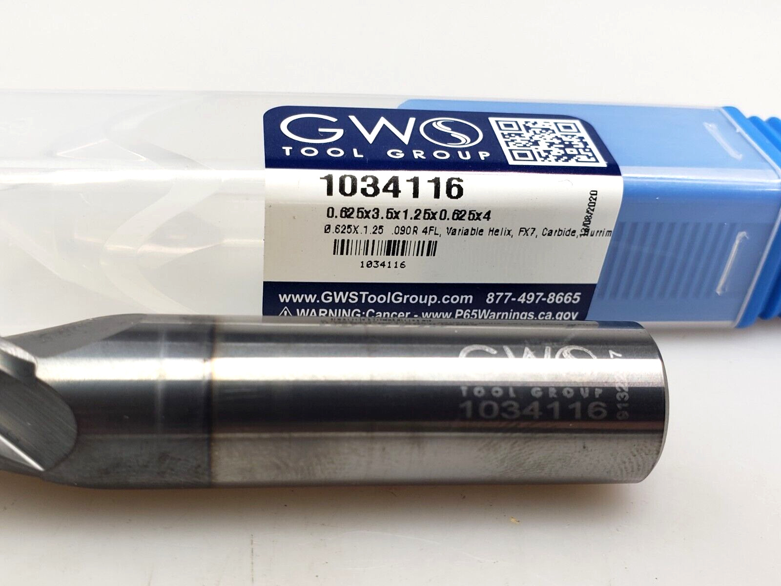 GWS 5/8″ x 5/8 x 1-1/4 x 3-1/2 R.09 Solid Carbide End Mill 4 Flute FX7 1034116