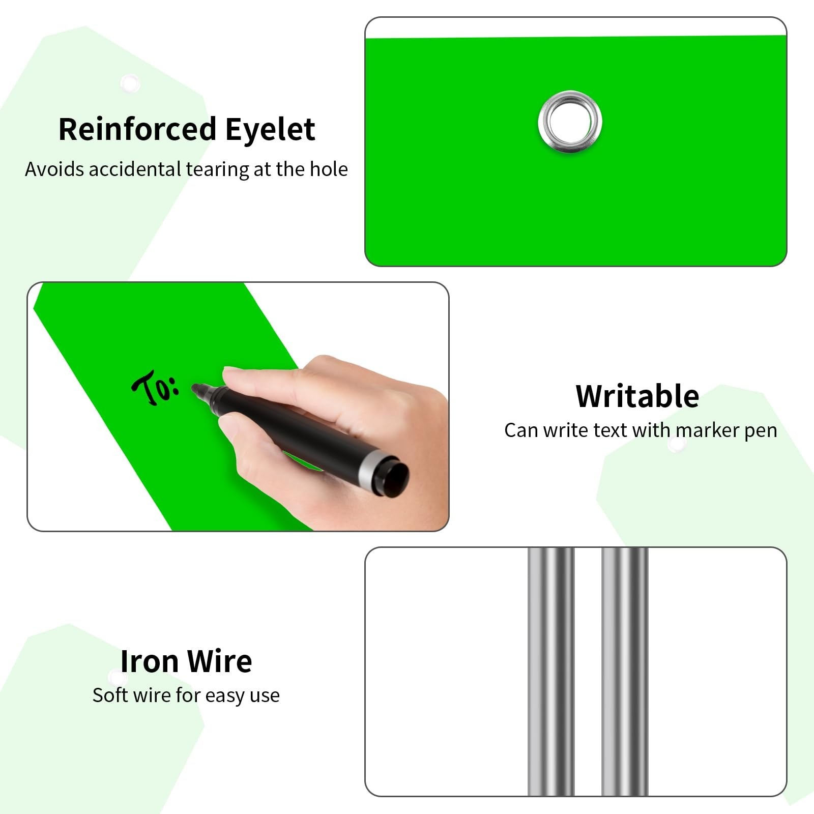1000 Waterproof Green Plastic Shipping Tags 4.75″ x 2.375″, Writable, Reinforced