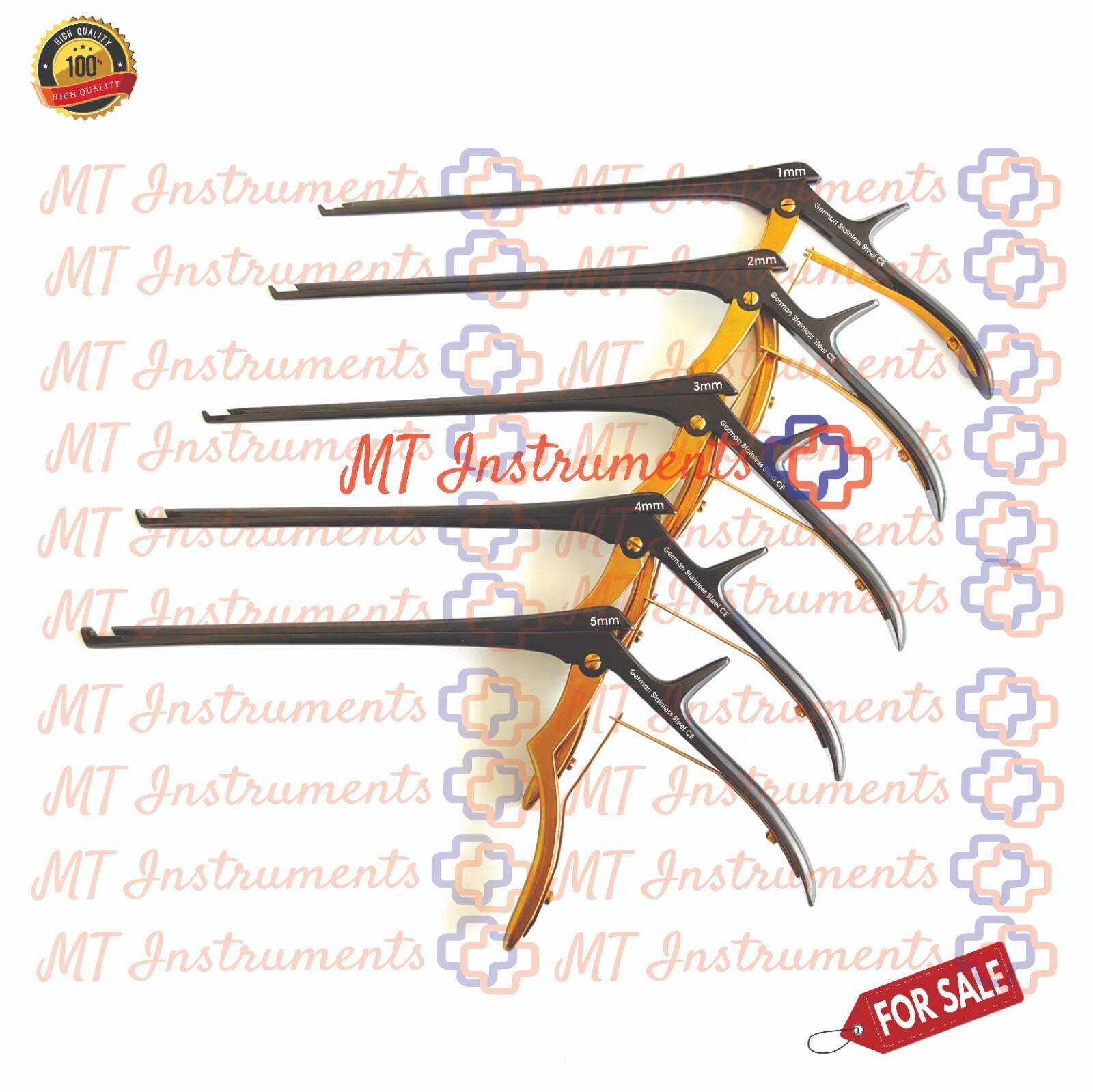 Kerrison Rongeurs 1mm to 5mm Set 8” Titanium Nitride Black & Gold Coated German