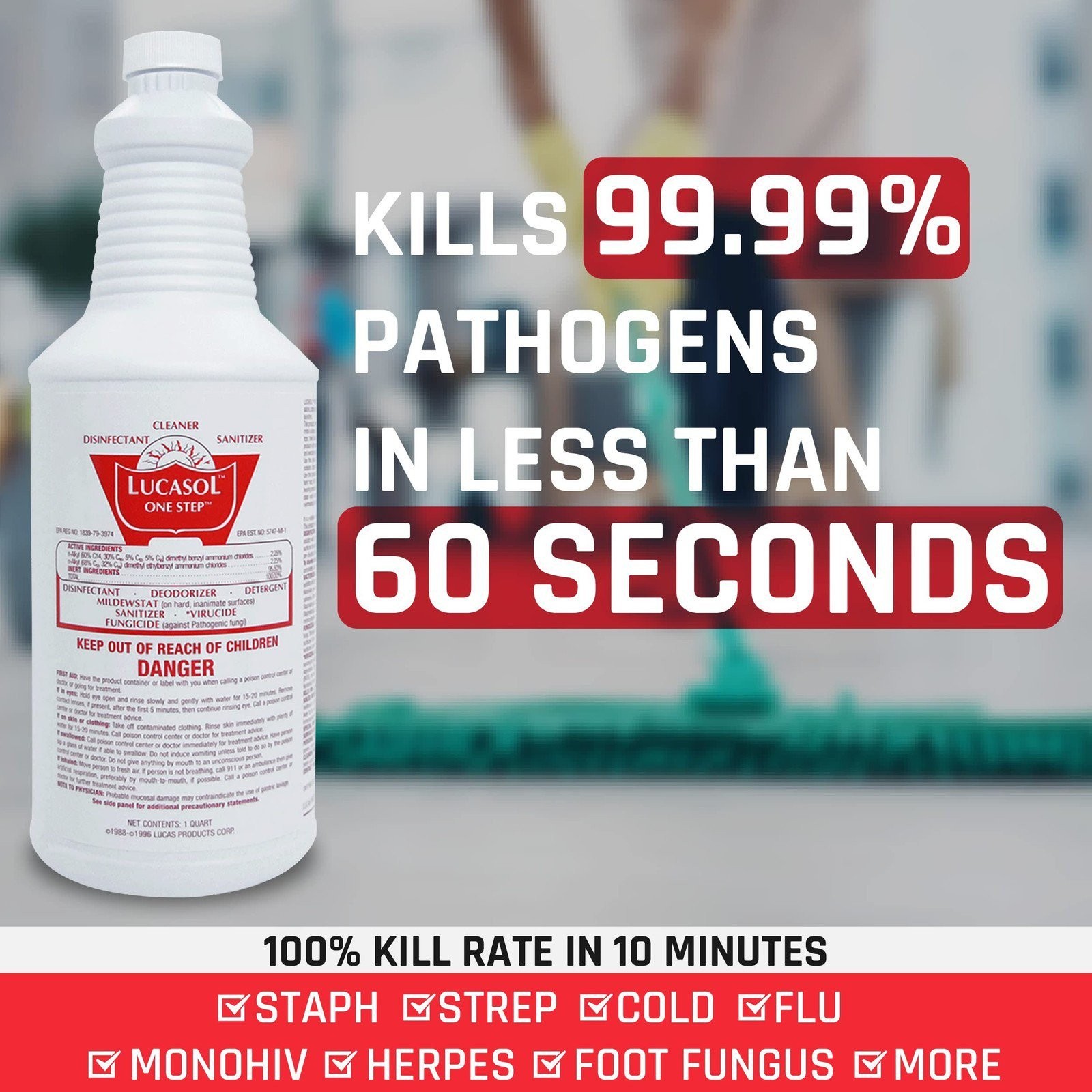 Lucasol One Step Disinfectant All Purpose Cleaner, 1 Quart (32oz)