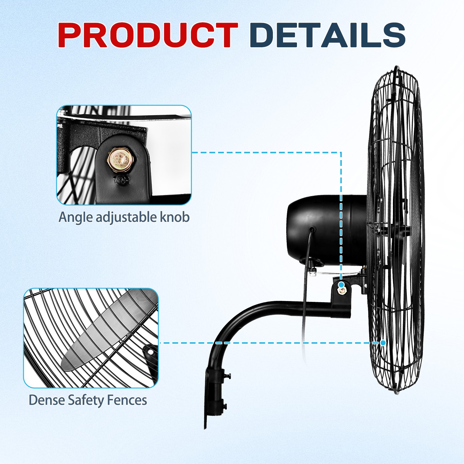 20» High Velocity Oscillating Wall Mount Fan For Commercial, Industrial 4 Speed