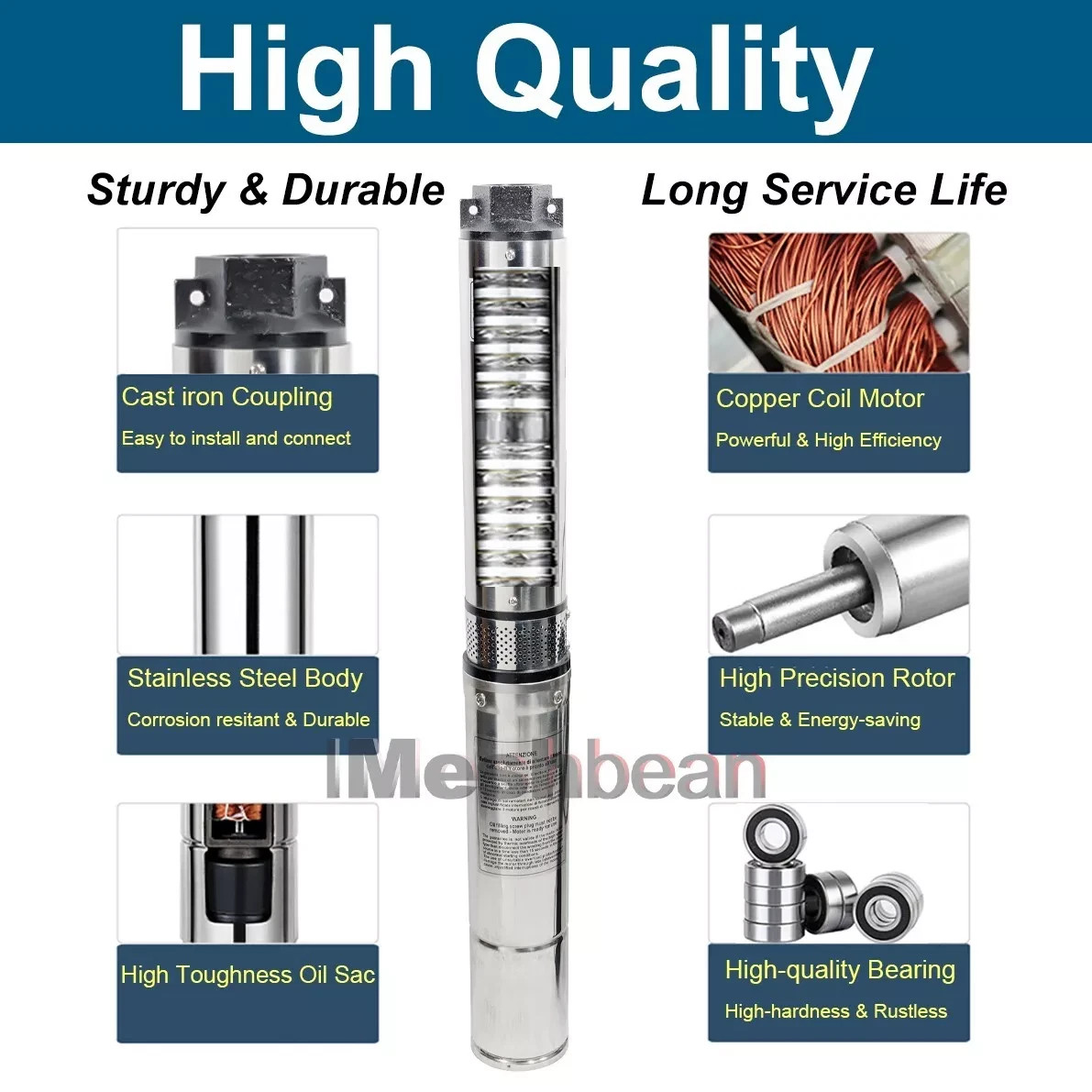 1HP 4″ Deep Well Submersible Pump 220V 33GPM 257FT Max 50FT Cord Stainless Steel