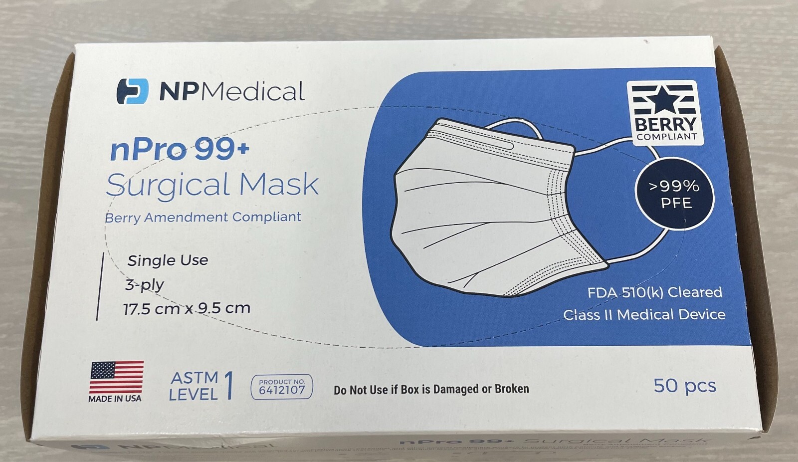 2000pcs, Disposable Surgical Face Mask, Adult Size, Made in the USA, 510k, lvl 1
