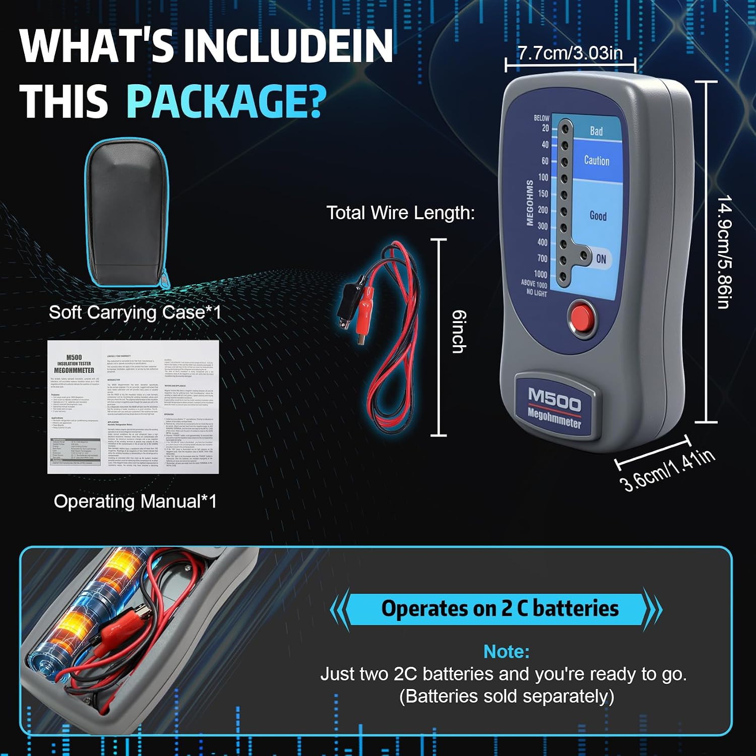 M500 Megohmmeter Compatible with Supco, 1000 Megohms for HVAC Testing | Compatib