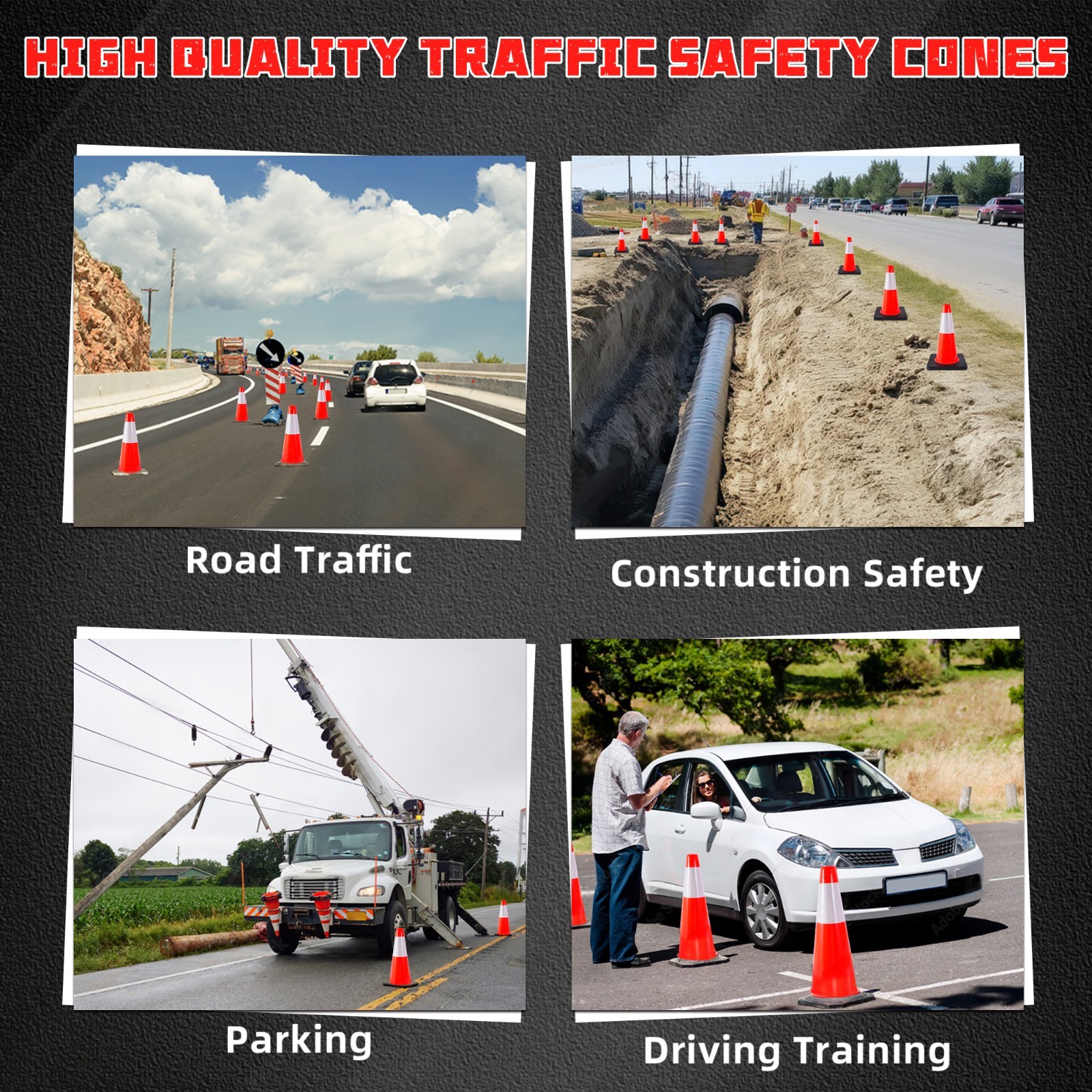 4 PACK-18» Heavy Duty Traffic Safety Cones,5lbs Weight,W Reflective Collar