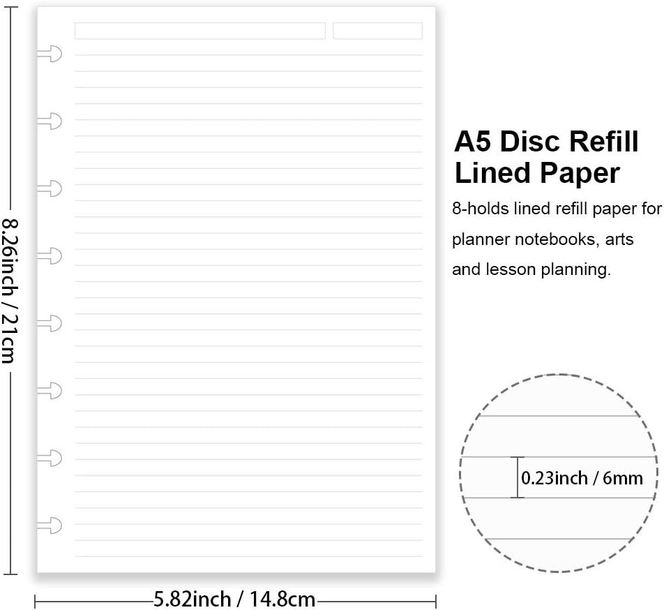 Junior Size Discbound Refill Paper – 8 Discs Discbound Paper, Lined Arc Paper Re