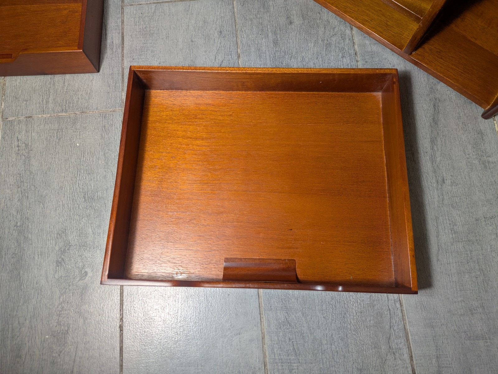 Vintage Mid Century Danish Modern Mahogany Wood Desk Organizer Mail Sorter H66