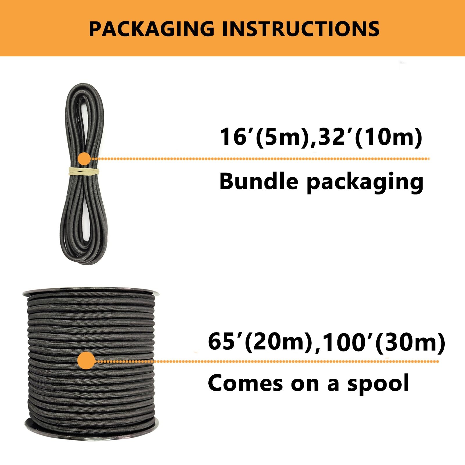 1/4″ x 32′ Marine Grade Bungee Cord Elastic Shock Cord, Kayak Stretch String Rop