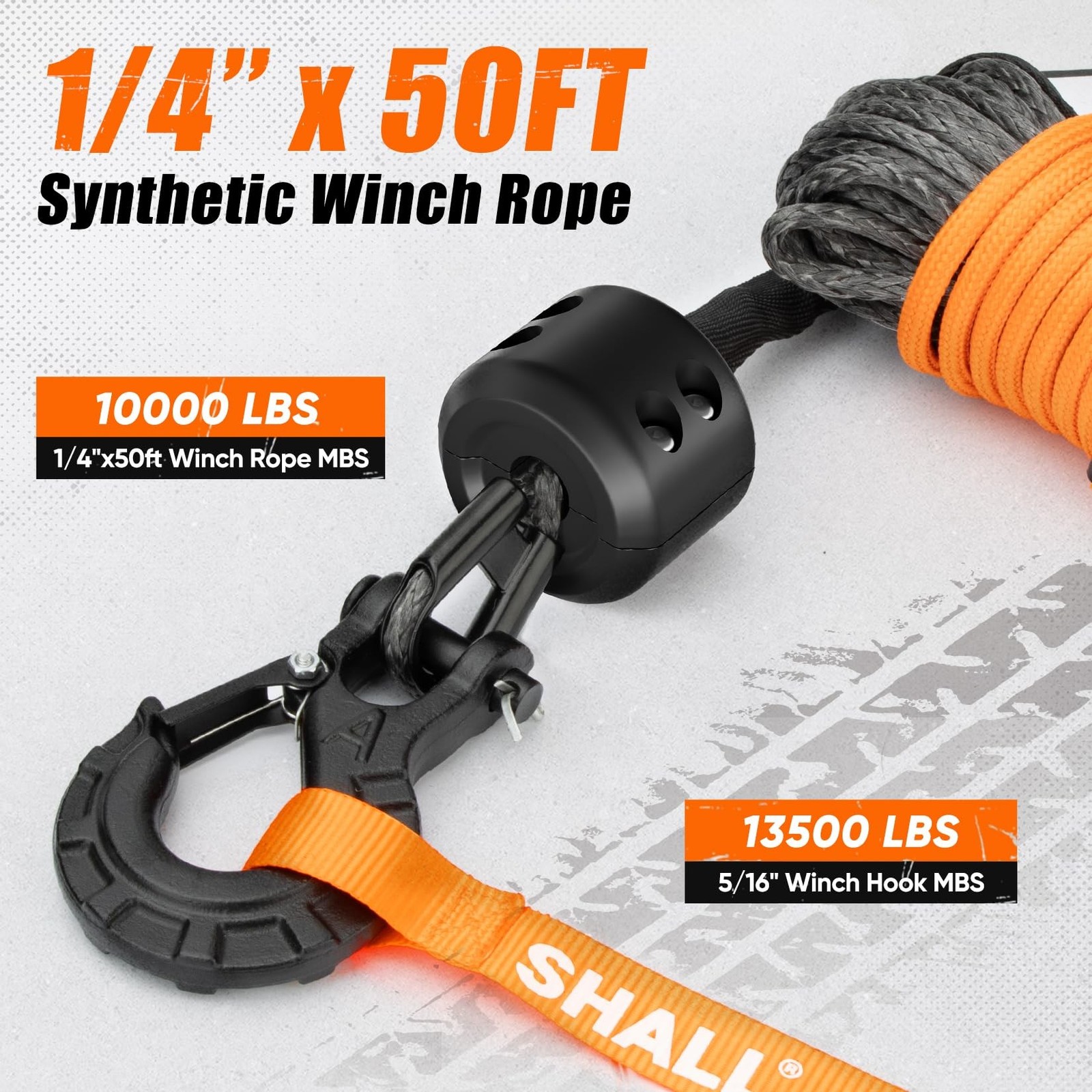SHALL Winch Rope, 1/4 Inch x 50 Ft Synthetic Winch Rope – 10000LBS Winch Line…