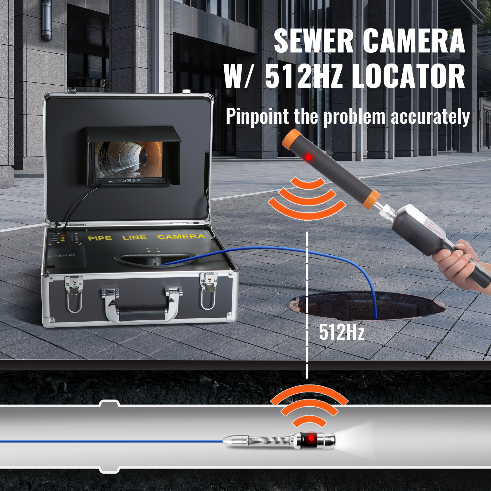 7″ 30m/100ft Sewer Camera Pipe Inspection Camera 1000TVL 512Hz Locator