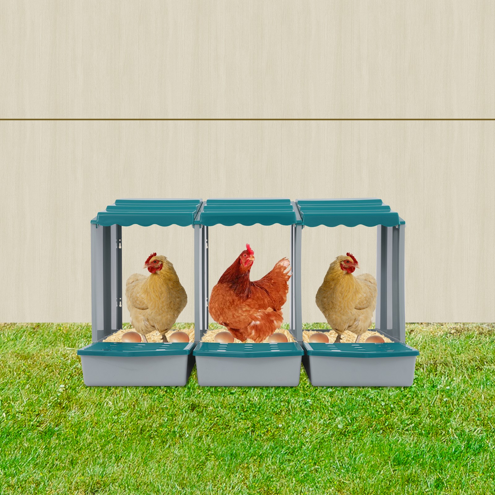 Chicken Nest Boxs, 3-Compartment Chicken Nesting Box, Chicken Laying Box with Eg