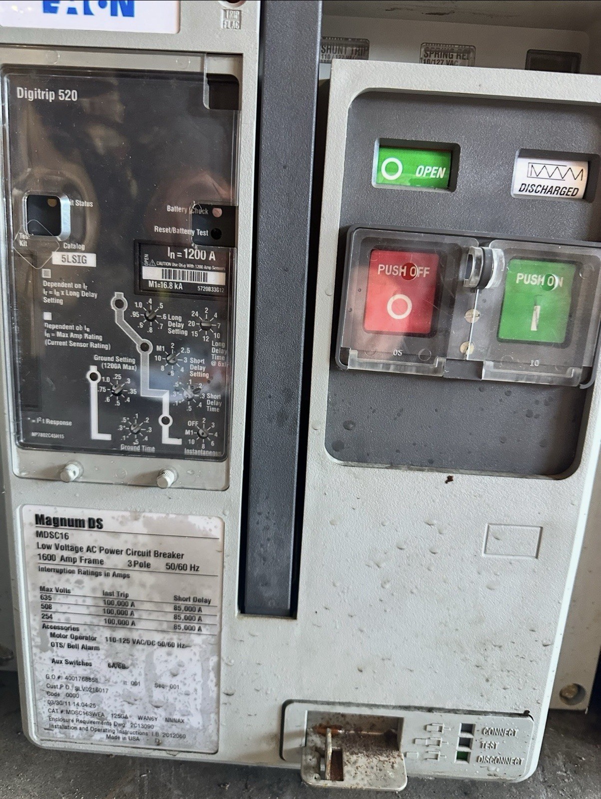 EATON CUTLER-HAMMER MAGNUM DS MDS6163WEA 1600AMP LOW VOLTAGE AC CIRCUIT BREAKER