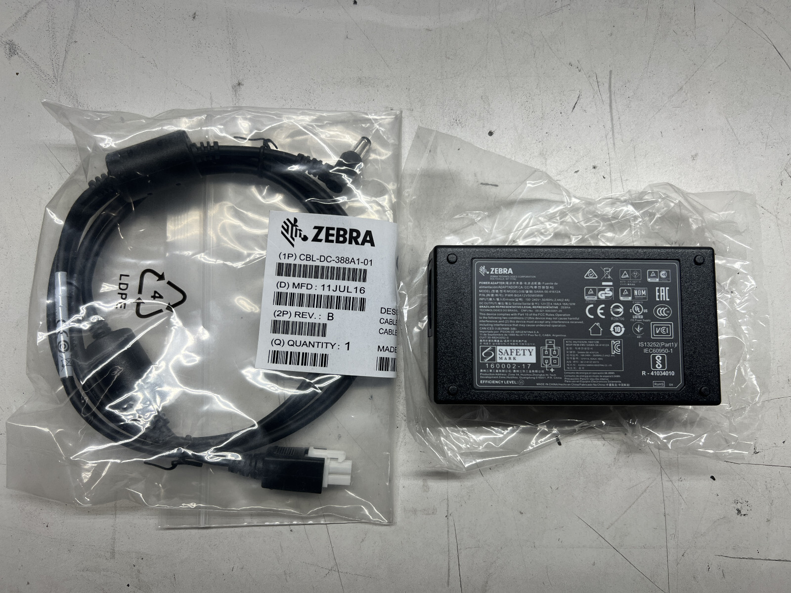 NEW ZEBRA POWER ADAPTER PWR-BGA12V50W0WW W/CBL-DC-388A1-01 CABLE W/POWER CORD
