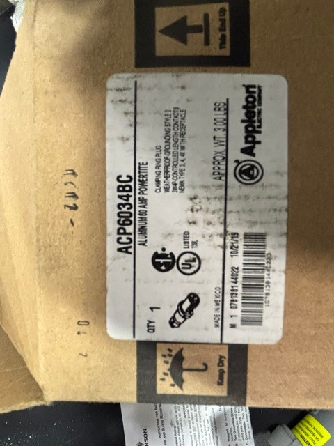 NEW Appleton ACP6034BC 60 Amp Powertite Plug 600V 3W 4P Clamping Ring NEMA 4X
