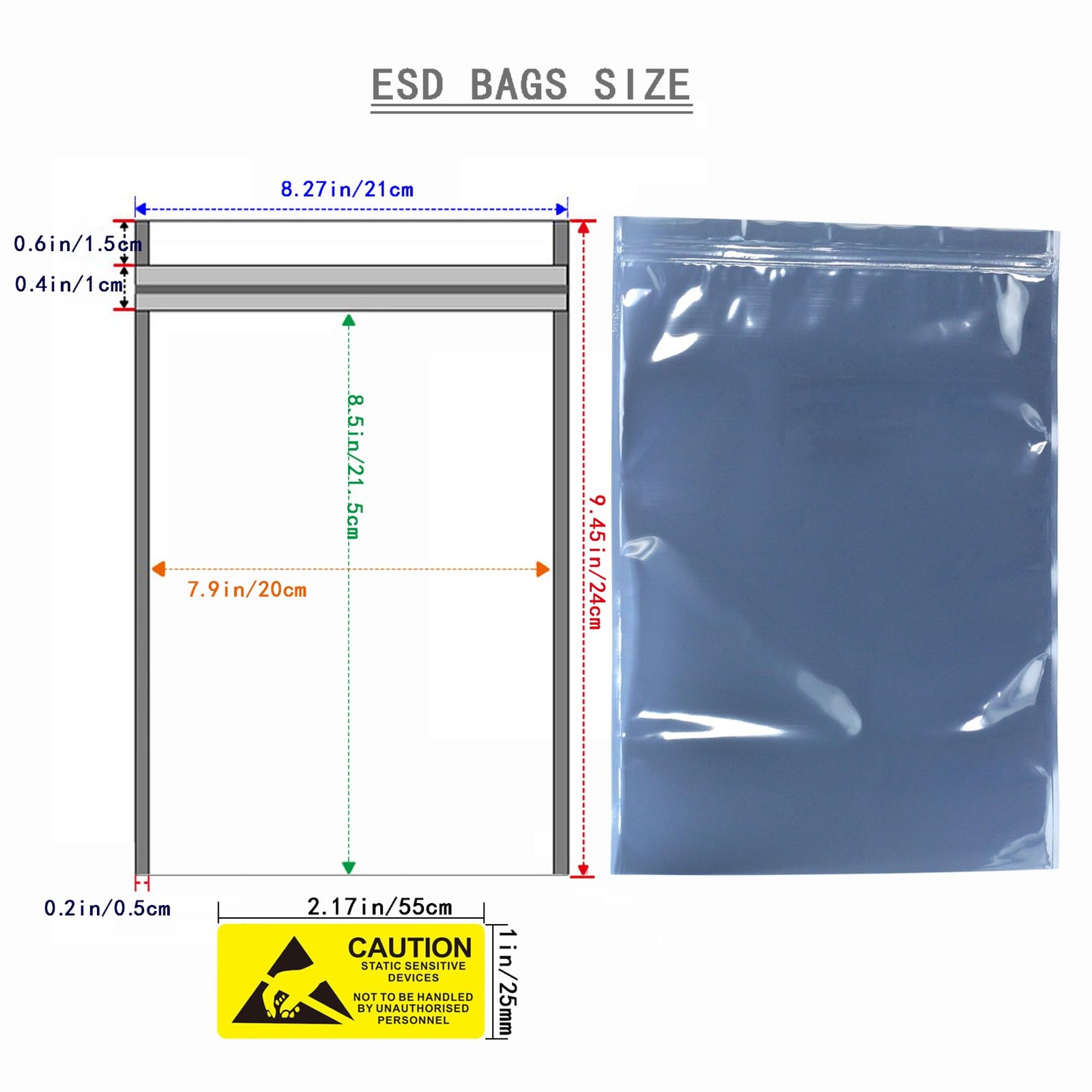 50 PCS 8.27 * 9.45 Inch Resealable ESD Bag 8.27» x 9.45», Silver/Yellow