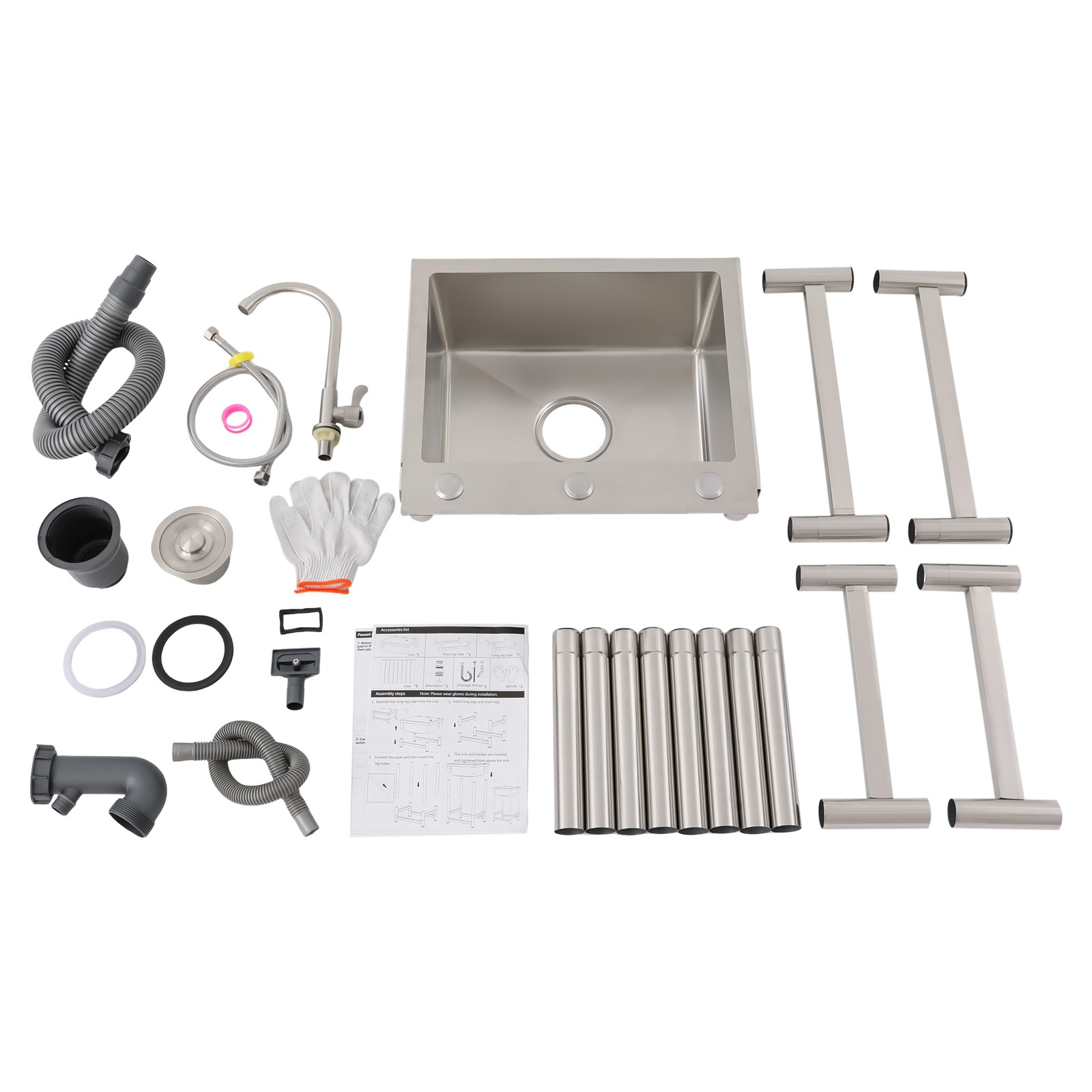 Commercial Utility Sink Stainless Steel Kitchen Sink 1 Compartment with Faucet