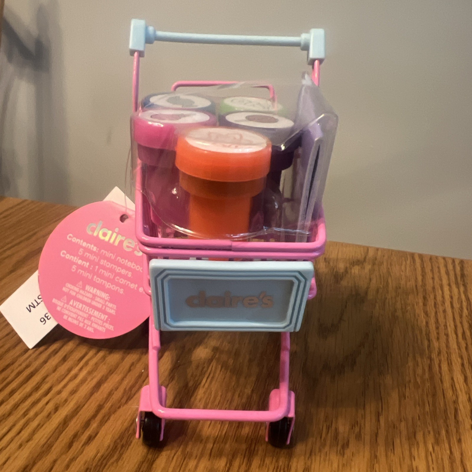 New Mini pink Shopping Cart for Desk Top Teacher Office 4.72” Stamps mini book