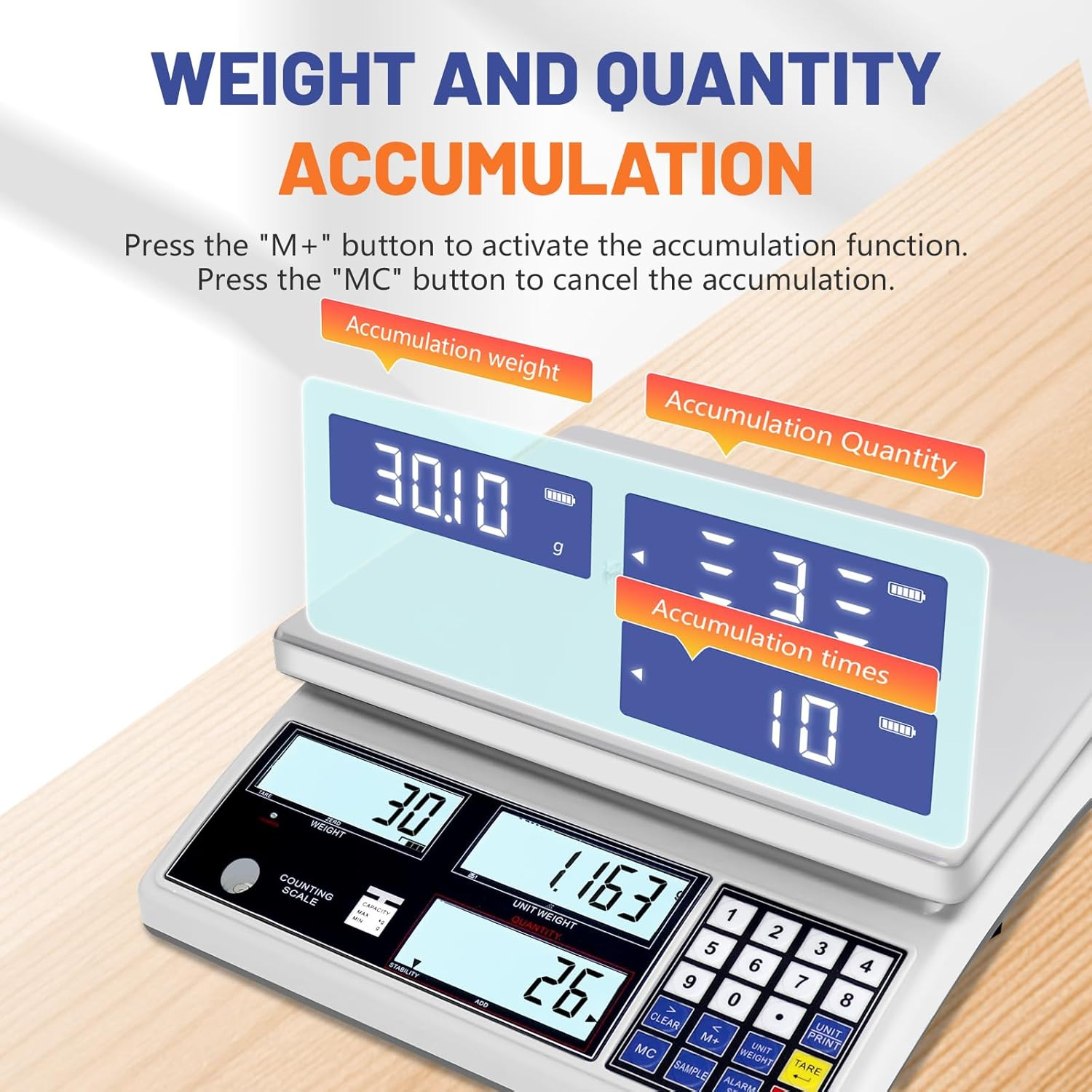 Industrial Counting Scale for Small Part (30Kg, 66Lb,1G), G/Kg/Lb,Coin Scale Bui