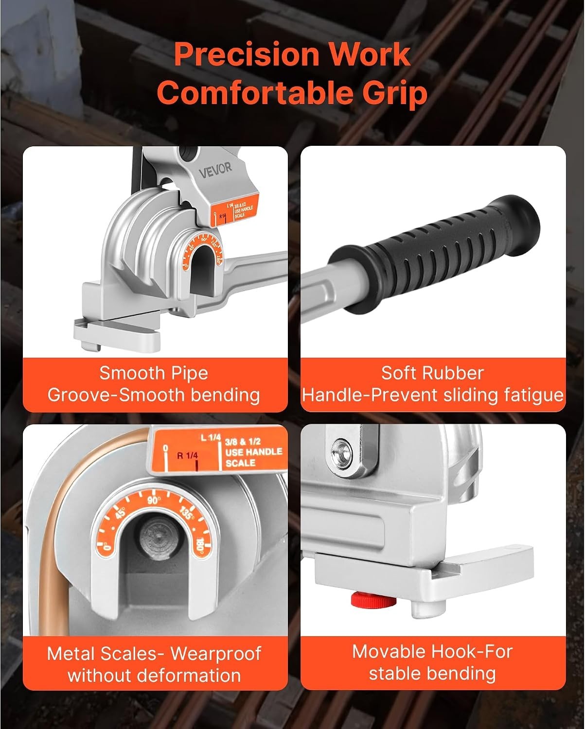 Lightweight 180° Hand-Powered Pipe Tube Bender – 1/4″, 3/8″, 1/2″ Compatibility