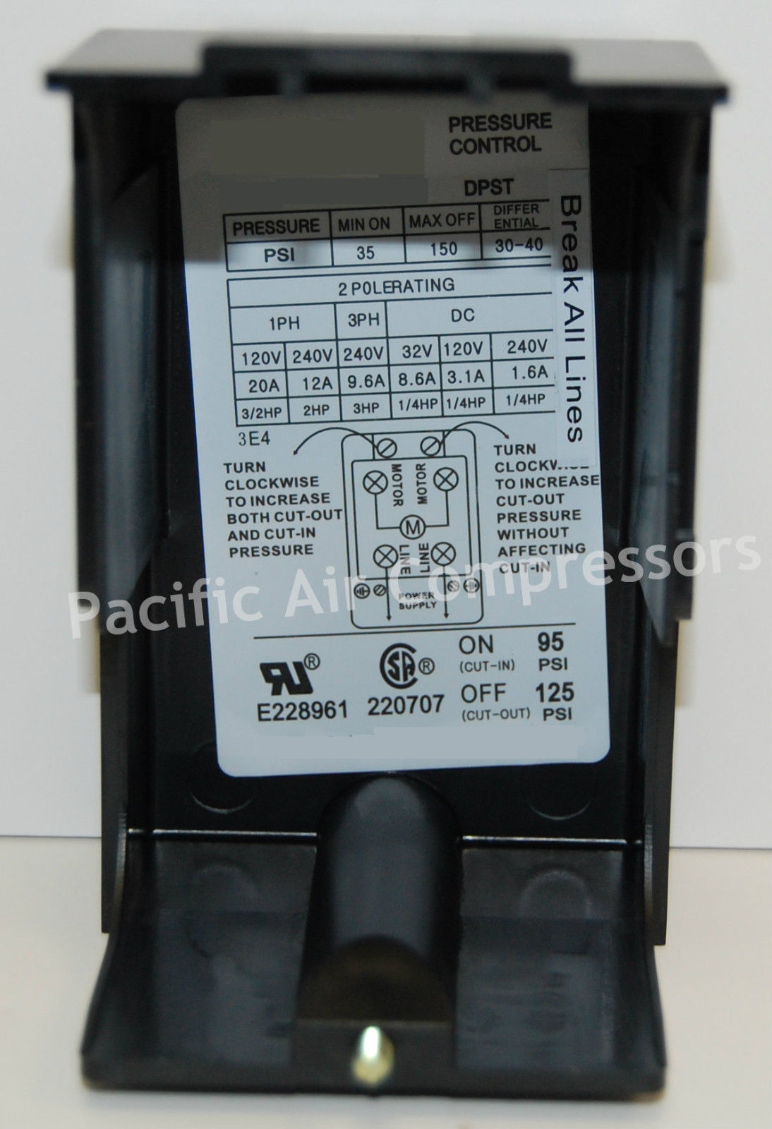 FURNAS 140-1074-01, EMGLO/JENNY PBVL PRESSURE SWITCH W/ DISCONNECT LEVER