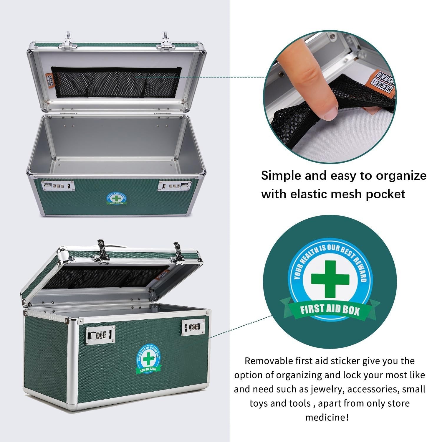 Large Green Medicine Lock Box, Childproof Organizer, Secure Cash Documents, P…