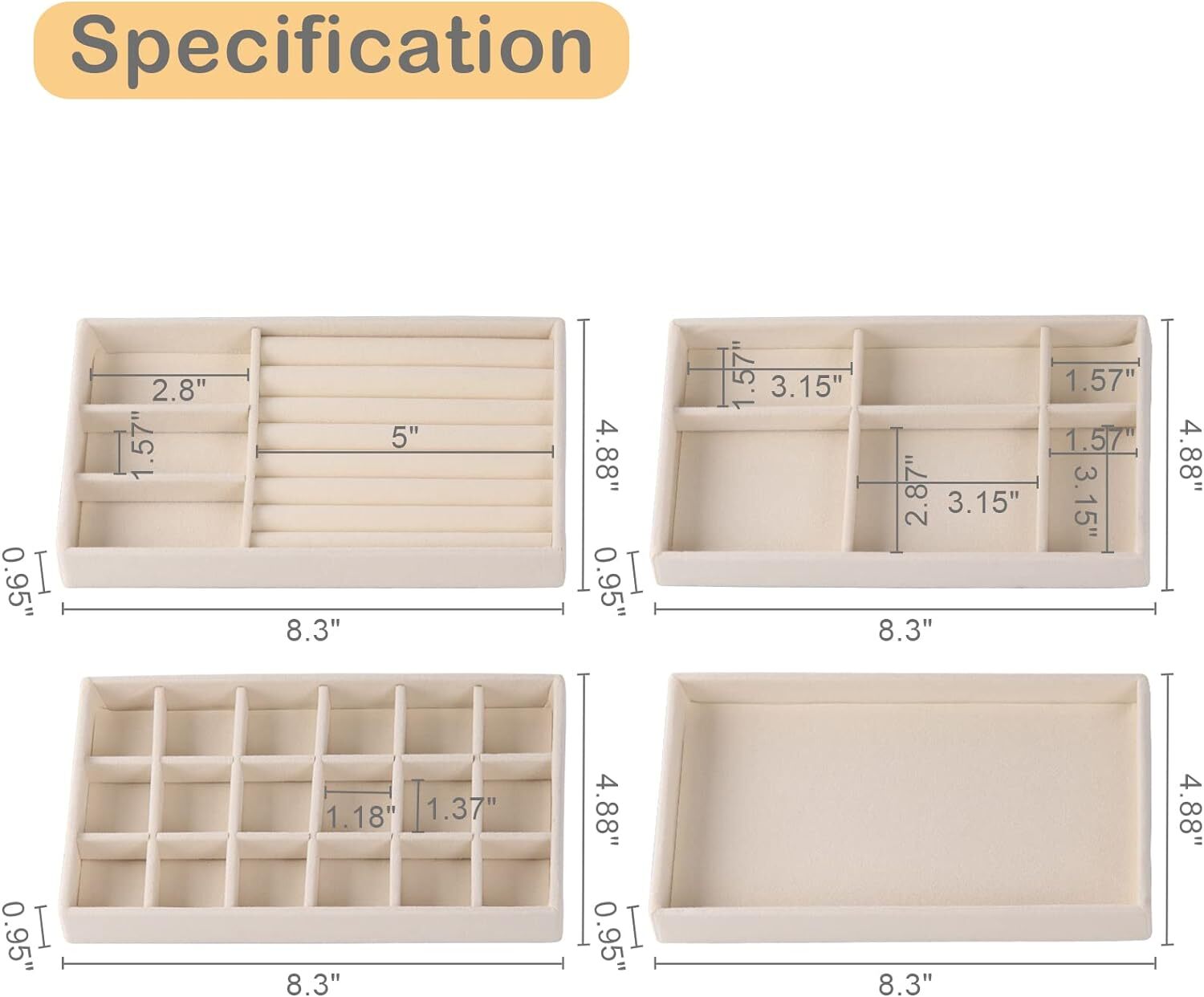Set of 8 Stackable Jewelry Organizer Trays,Jewelry Drawer Beige