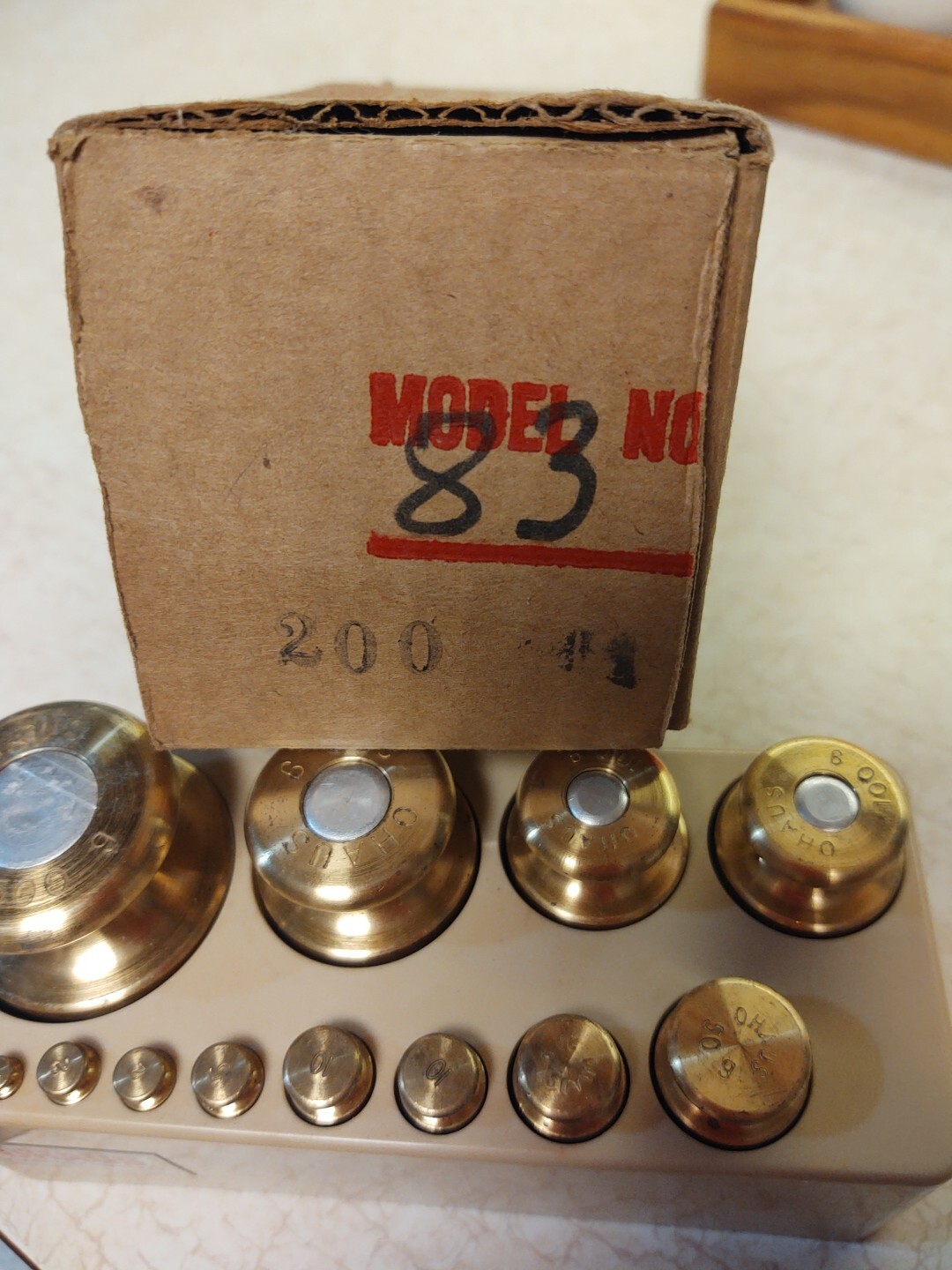 Vintage 12 Piece Ohaus Pharmaceutical Brass Calibration Weight And Plastic Case