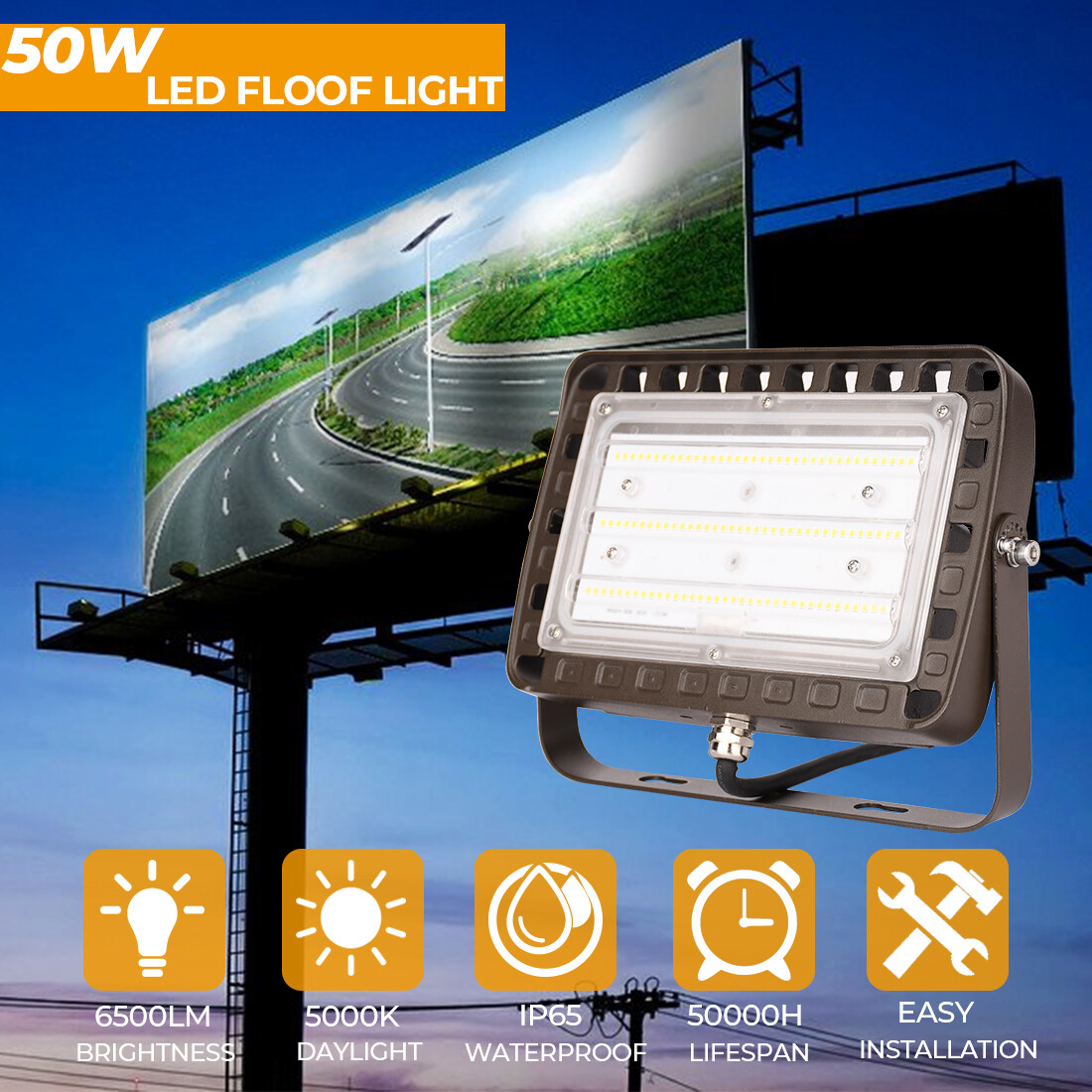 LED Flood Light Outdoor 50W IP65 Security Yard Football Garden Lamp 110V 220V