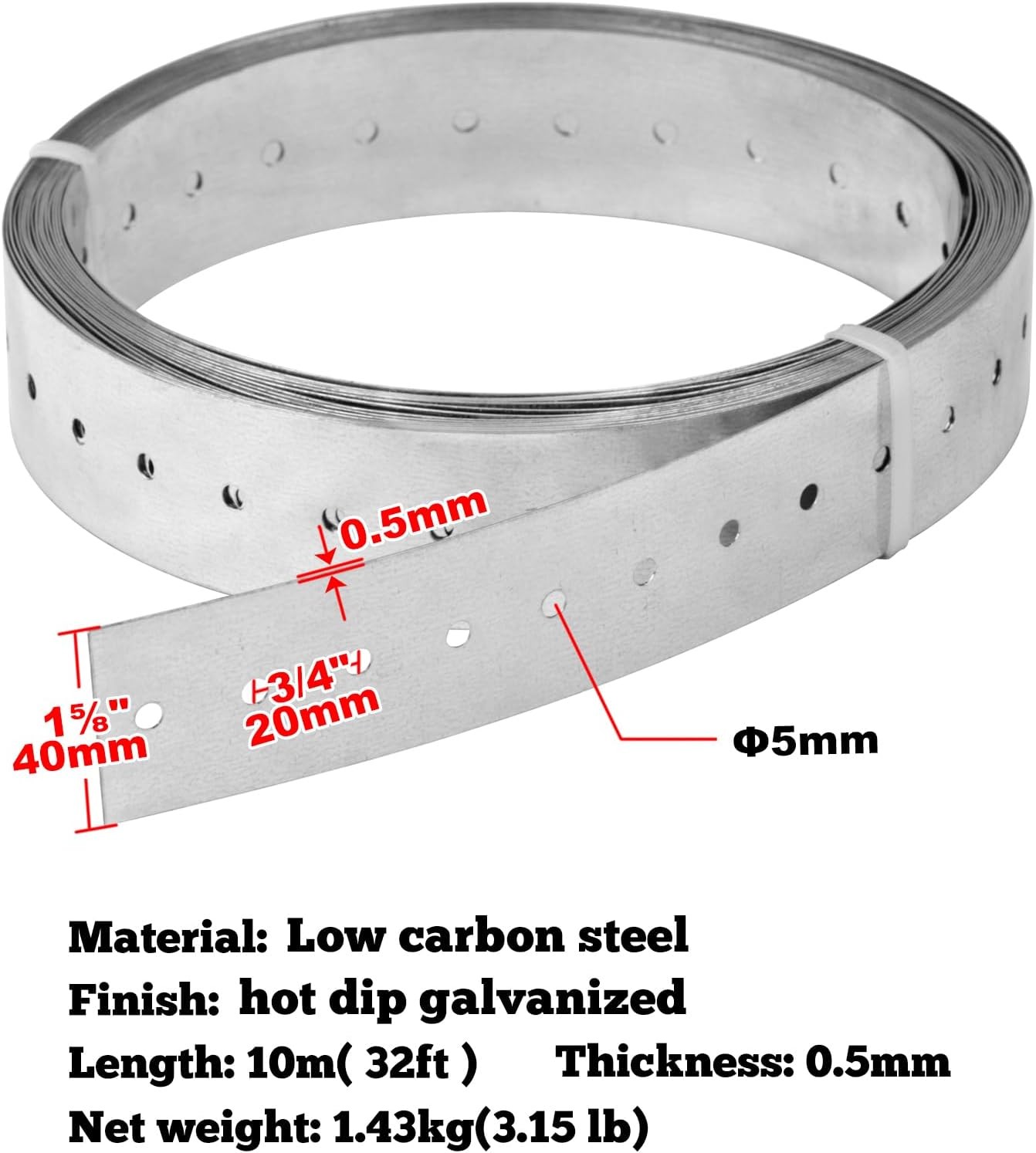 32ft Perforated Strap Tie Brace,1-5/8″ Width Steel Coil Strapping,27 Gauge