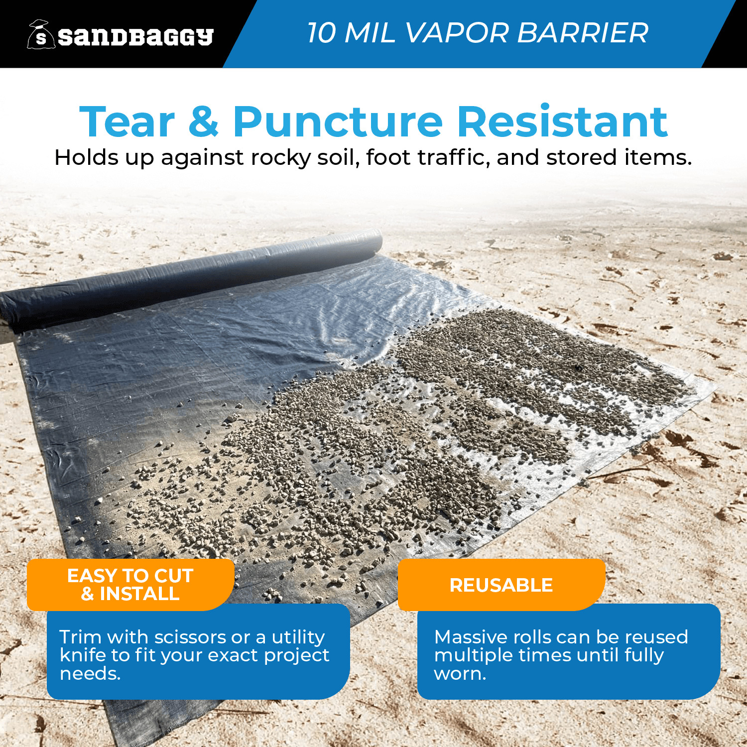 10 Mil Black Vapor Barrier – Polyethylene Visqueen (USA Made) – Sandbaggy