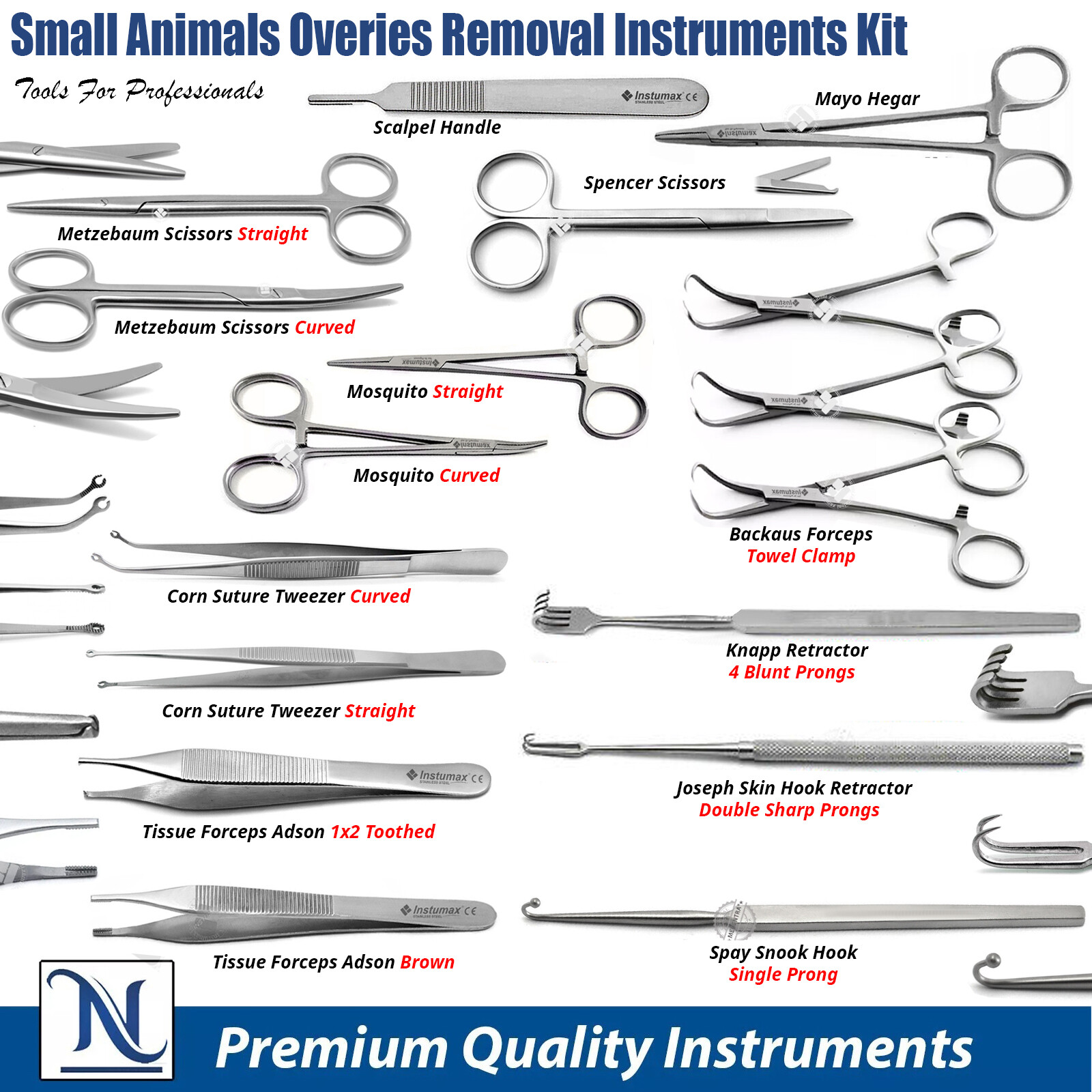 Range of Feline Spay Kit Veterinary Canine Instruments Neuter Pack Forceps Plier